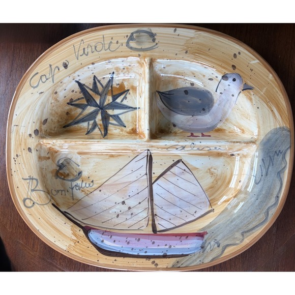 Lillian Vernon Other - Lillian Vernon Vintage Italian Ceramic Divided Platter Nautical Sailboat Seagull
